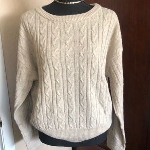 New York and Company tan cable knit sweater.